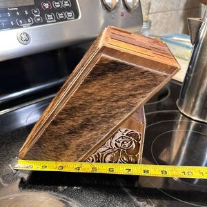 Western All Wood Kitchen Knife Block with Cow Hide.